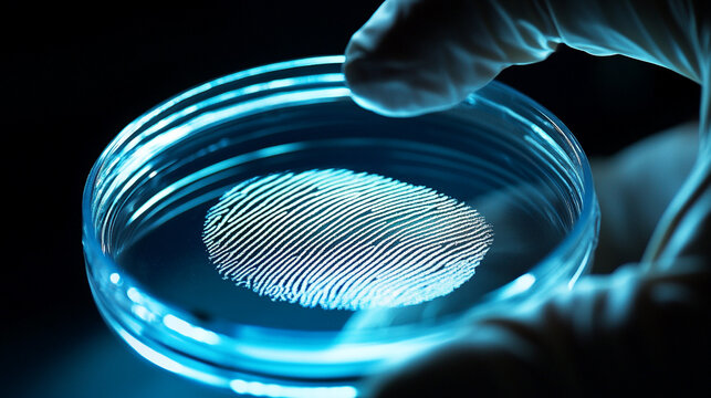 Fingerprint Analysis Close up of a Fingerprint in a Petri Dish Under Examination