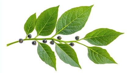 Fototapeta premium Branch of a tree adorned with lush green leaves and juicy berries reflecting nature's abundance and beauty