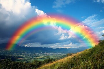 Naklejka premium Rainbows reflecting the fields after rain