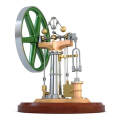 Illustration Vintage Vertical Steam Engine Mechanism on Isolated Background