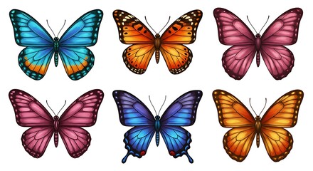 Obraz premium Set of colorful butterfly, clip art isolated on a white background.