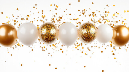 Elegant Gold and White Balloons with Confetti Festive Party Decor