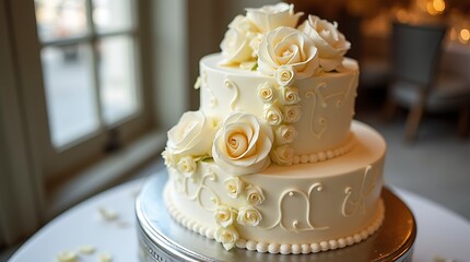 White Chocolate Ganache Wedding Cake with Cascading Edible Roses