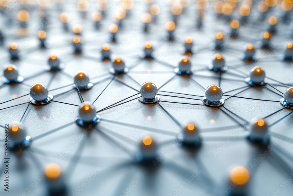 Aufkleber Abstract network connections with spheres illustrating advanced technology and data flow in a digital environment.