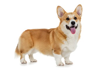 A Pembroke welsh corgi standing on a white background .