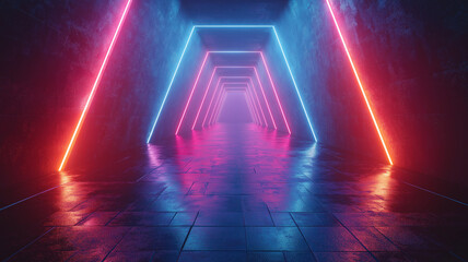 Fototapeta premium Neon Triangle: Blue & Red in the Dark