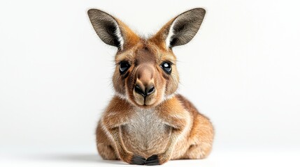 Fototapeta premium Adorable baby kangaroo snuggled in a realistic high quality photograph isolated on a soft neutral background
