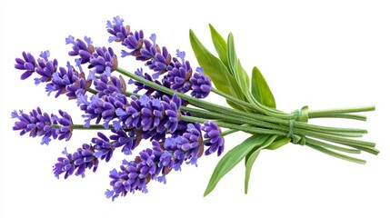 Naklejka premium A beautiful bunch of lavender flowers isolated on a pure white background showcasing their vibrant color and texture