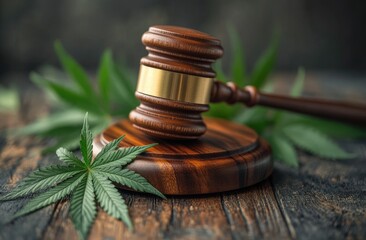 Cannabis Legalization Debate Gavel on Wooden Table