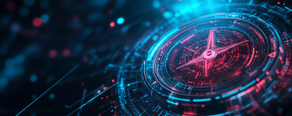 Digital compass with futuristic elements, symbolizing a mature future