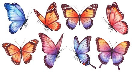 Set of colorful watercolor butterfly, clip art isolated on a white background.