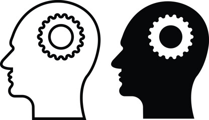 Human brain icon in flat line style set. isolated on transparent background