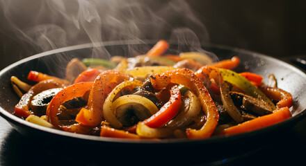 Colorful Sizzling Fajita Veggies with Onions and Smoky Paprika Seasoning