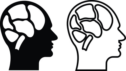Human brain icon in flat line style set. isolated on transparent background