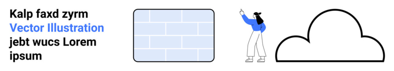 Person gesturing toward a wall and cloud, symbolizing collaboration, potential, innovation, and goal-setting. Ideal for abstract thinking, teamwork, soft skills, inspiration education and a simple