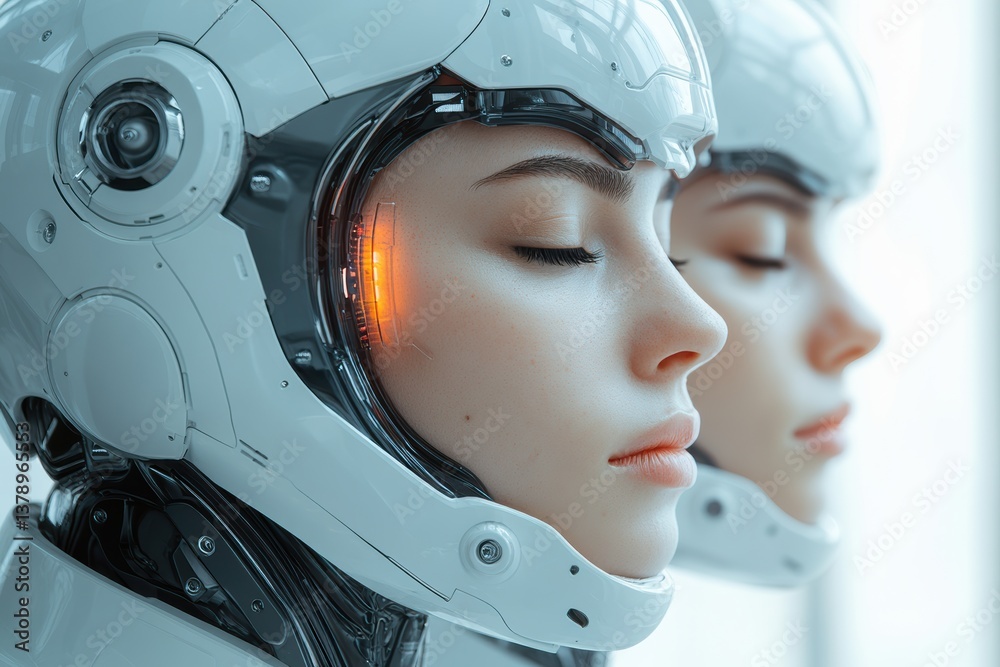 Aufkleber futuristic robots showcase advanced design, seamlessly blending human-like features with cutting-edg