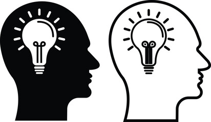 Human brain icon in flat line style set. isolated on transparent background