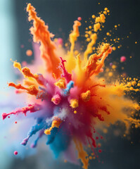 Vibrant explosion of colors captured in dynamic motion against a dark backdrop during a creative art session