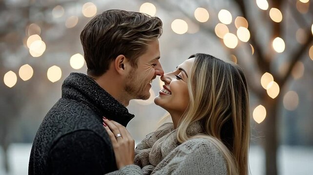 A joyful marriage proposal moment in a serene park at dusk