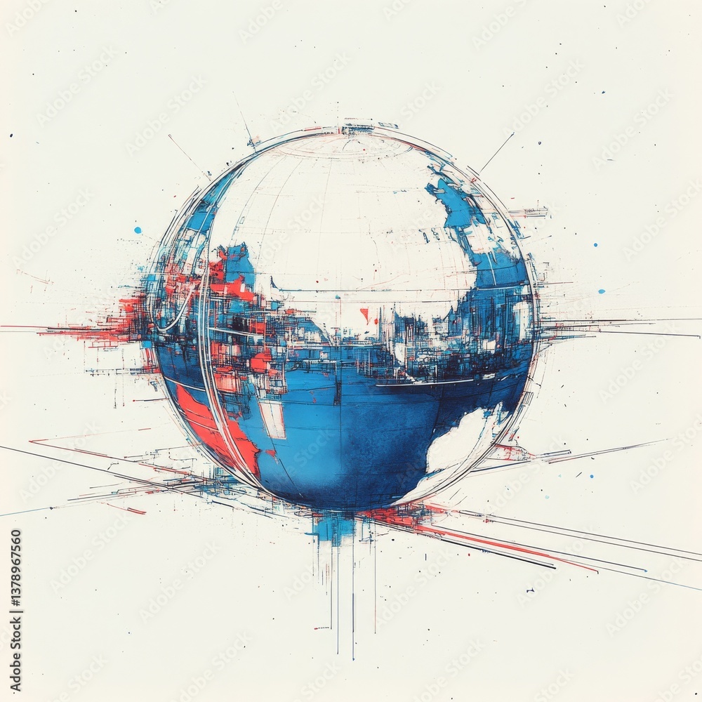 Fototapete Abstract Global Network: Artistic Representation of Connectivity and World Data Flow