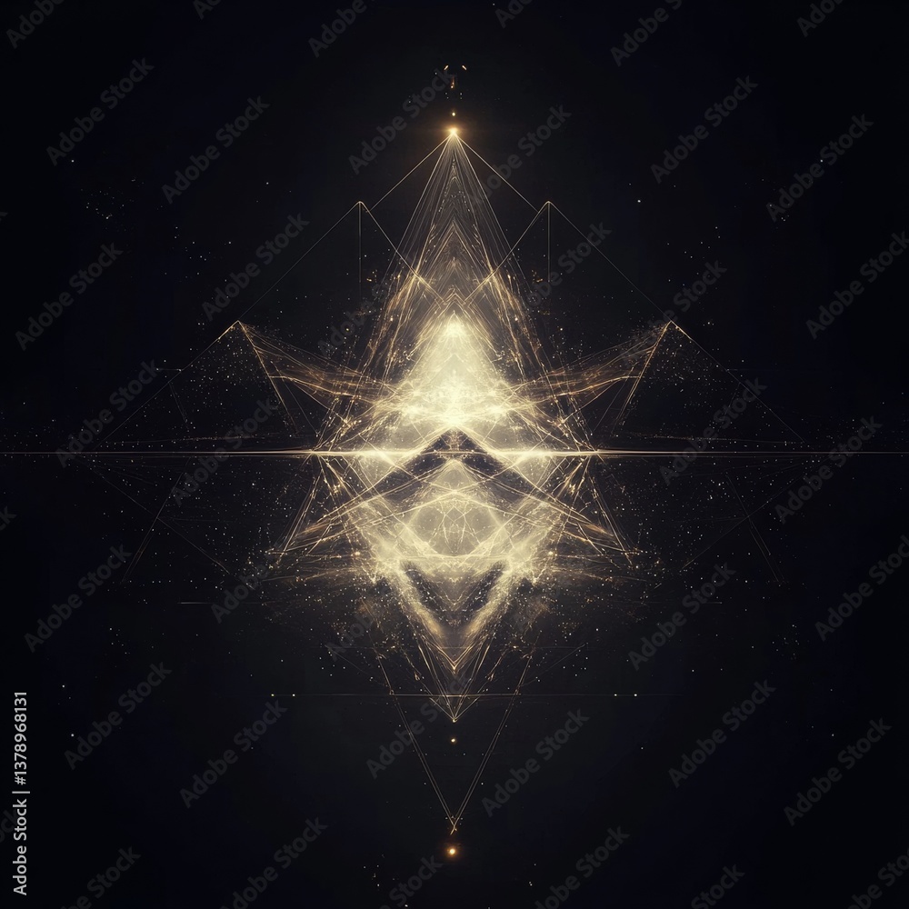 Leinwandbilder celestial geometry: a luminous abstract composition of triangles and stardust on black canvas