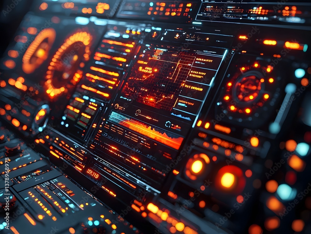 Poster futuristic dashboard glowing with ai driven data insights