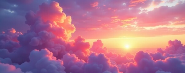Pastel clouds blaze orange, pink, and purple at sunset , picturesque, cloud formations, golden hour