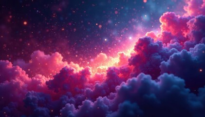 Swirling cosmic dust, vibrant hues, ethereal glow, darkness, light