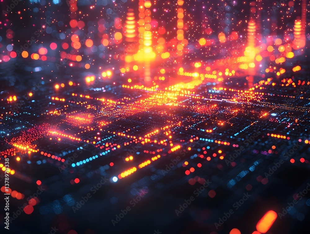 Poster glowing algorithm visualizing data trends in marketing
