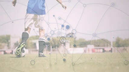 Soccer player on field with network connections and data processing animation - Powered by Adobe
