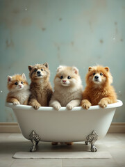 Funny cute animals sitting in bath