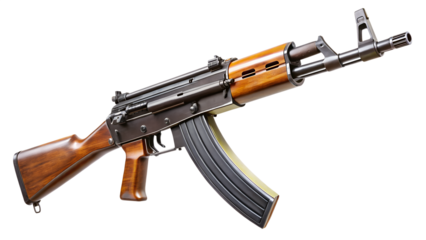 Assault rifle isolated on white background with military weapon details