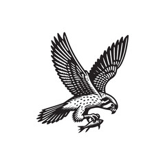 Obraz premium Simple American Kestrel Catching Prey Vector Icon – Vintage Logo & Retro Illustration