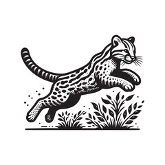Ocelot Jumping Vector Icon – Vintage Logo & Retro Illustration
