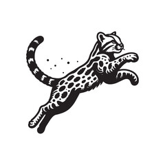 Fototapeta premium Ocelot Jumping Vector Icon – Vintage Logo & Retro Illustration