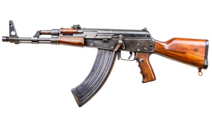 Assault rifle isolated on white background with bullets