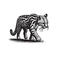 Ocelot Walking Vector Icon &ndash; Vintage Logo & Retro Illustration