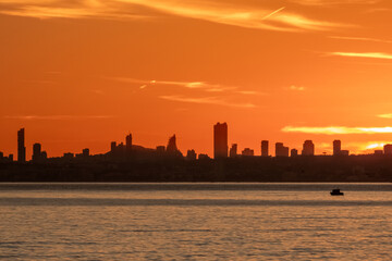 Sunset in December with a view of Benidorm. Spain, Calpe
