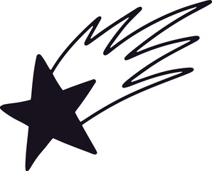 Minimalist vector illustration of a shooting star crossing the sky leaving a trail, ideal for simple designs and concepts related to astronomy, dreams and wishes