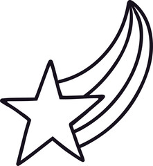 Simple black and white illustration of a shooting star streaking through dark space, leaving a shimmering trail behind. Capturing the magic of night and the vast universe
