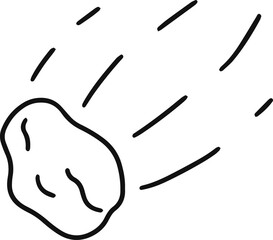 Hand drawn vector illustration featuring a meteorite plummeting through space, leaving a fiery trail in its wake, all set against a clean white background