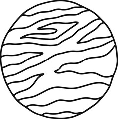 Jupiter planet surface with swirling clouds and gas giant atmosphere showing stripes and patterns, great for space exploration and astronomy projects, hand drawn vector illustration