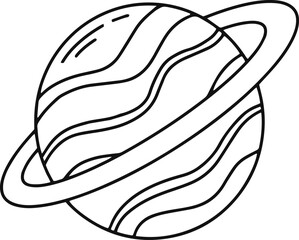 Minimalist line art vector illustration depicting a gas giant planet adorned with rings, capturing the vastness and allure of space exploration and the mysteries of the cosmos