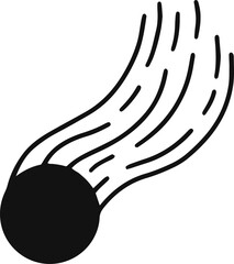 Minimalist vector illustration featuring a sleek black comet soaring through the dark expanse of space, leaving a bright white trail that enhances its swift movement