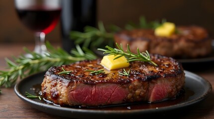 Seared Steak with Rosemary and Red Wine