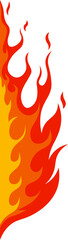 Vertical illustration featuring stylized flames in shades of red and orange rising against a white backdrop, creating a vibrant and energetic visual