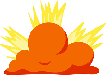 Cartoon illustration of an orange mushroom cloud exploding with yellow flames rising, isolated on a white background, representing a nuclear explosion or other powerful detonation