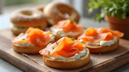 Artisan Bagels with Cream Cheese and Smoked Salmon