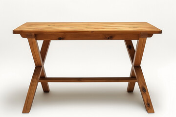 A sturdy wooden table with a natural finish, showcasing its elegant design and craftsmanship.