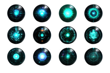 Futuristic Digital Interface Elements with Glowing Circles and Intricate Patterns for Technology and Science Fiction Backgrounds and Designs
